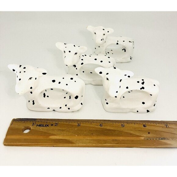 Cottage Farmhouse Spotted Cows Napkin Rings Set of 4 Ceramics Rustic White - Picture 7 of 11